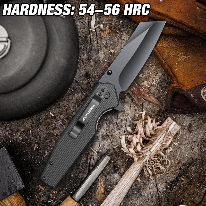 FLISSA Folding Knife, 4-3/4" Reverse Tanto Folding Pocket Knife, Black Stonewash Blade, G10 Handle, for Hunting, Survival, Camping and Outdoor Activities, Great Gifts for Dad, Husband, Friend - Image 5